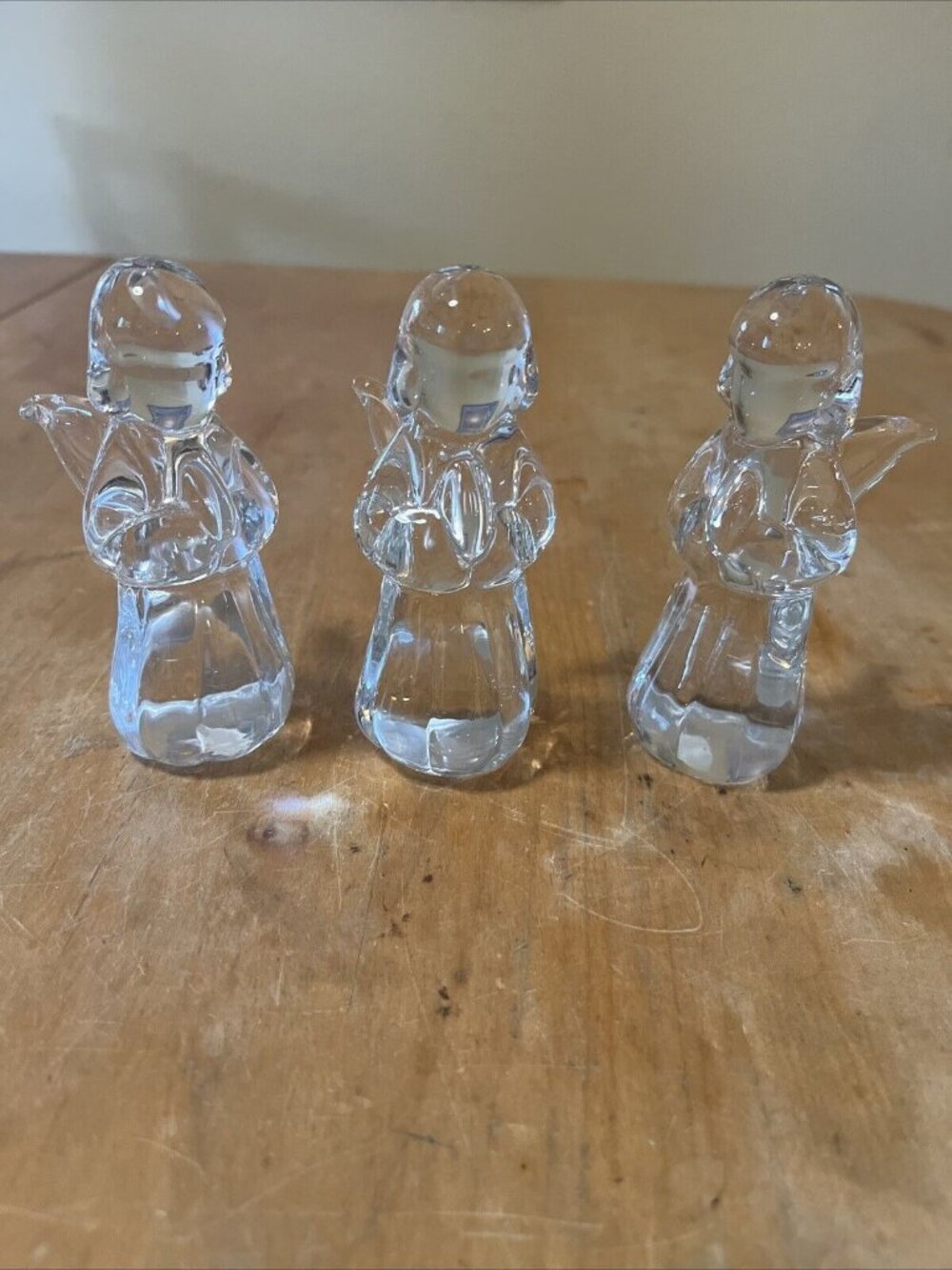 Art Glass Praying Angels Clear Vintage Hand Blown Christmas Set 3